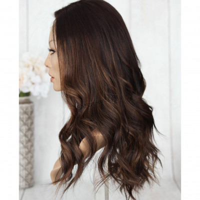 Perruque pour femme cheveux longs look réel et naturels bruns foncés 5