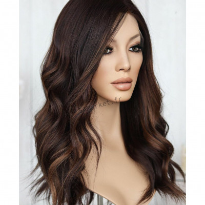 Perruque pour femme cheveux longs look réel et naturels bruns foncés 6