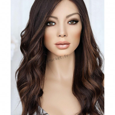 Perruque pour femme cheveux longs look réel et naturels bruns foncés 4
