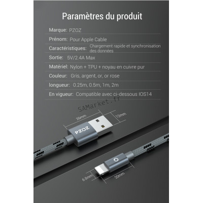 Chargeur Câble de Recharge Rapide USB Pour iPhone 14 13 12 11 10 PRO MAX XS XR X SE 2 8 7 6Plus 6S 5S iPad Air Mini 46