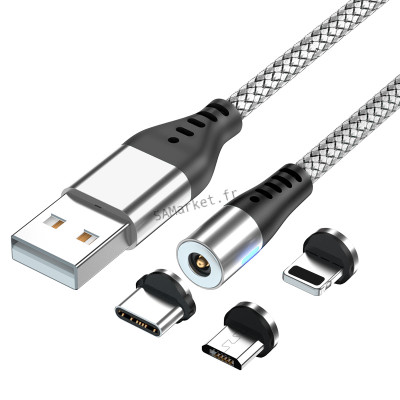 Câble Magnétique Avec Lumière LED USB-C USB TYPE C Recharge de Téléphone Transfert Données Compatible avec iPhone 11 iPhone 12 Pro Max Samsung et Xiaomi6