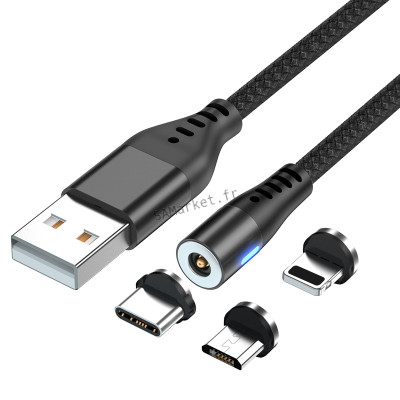 Câble Magnétique Avec Lumière LED USB-C USB TYPE C Recharge de Téléphone Transfert Données Compatible avec iPhone 11 iPhone 12 Pro Max Samsung et Xiaomi3