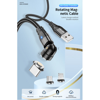 Chargeur Magnétique Câble iOS Micro USB Type C Recharge Rapide Tête Rotative3
