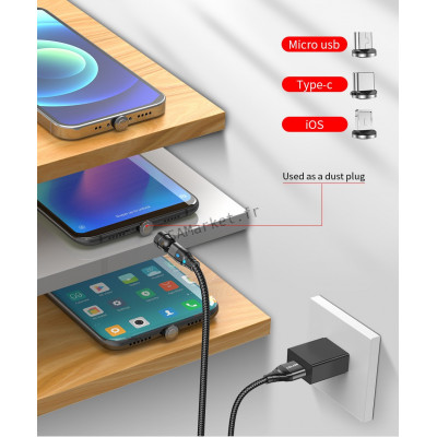 Chargeur Magnétique Câble iOS Micro USB Type C Recharge Rapide Tête Rotative5