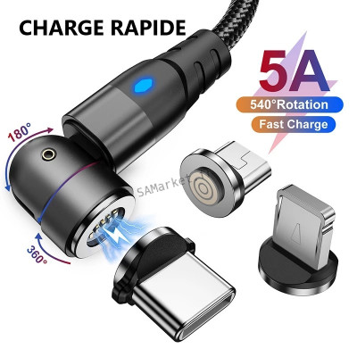 Chargeur Magnétique Câble iOS Micro USB Type C Recharge Rapide Tête Rotative2