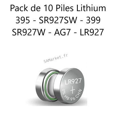 Pack de 10 Piles Lithium 395 SR927SW 399 SR927W AG7 LR9272