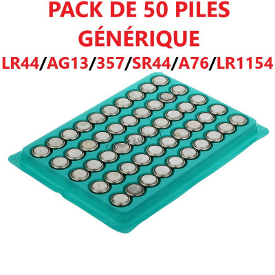 Pack de 50 Piles 1.5V Générique LR44 AG13 357 SR44 A76 LR11542