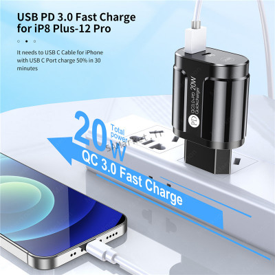 Chargeur Charge rapide adaptateur USB 20W 2 Port USB PLUS Type C6