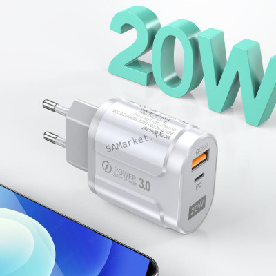 Chargeur Charge rapide adaptateur USB 20W 2 Port USB PLUS Type C3