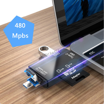 Adaptateur USB Lecteur carte mémoire compatible android pc mac smartphone OTG multifonction3