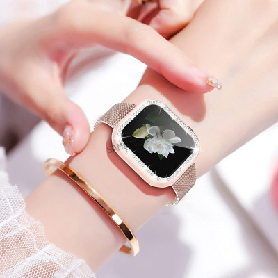Coque de protection Apple Watch avec verre anti-choc quartz strass brillant11