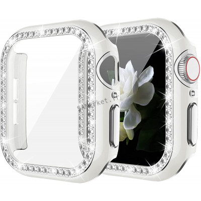 Coque de protection Apple Watch avec verre anti-choc quartz strass brillant5