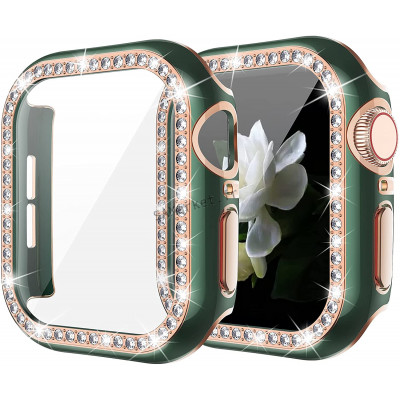 Coque de protection Apple Watch avec verre anti-choc quartz strass brillant4