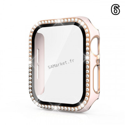 Coque de protection Apple Watch avec verre anti-choc quartz strass brillant17