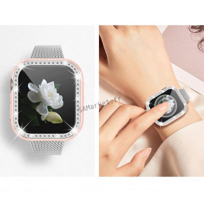 Coque de protection Apple Watch avec verre anti-choc quartz strass brillant9