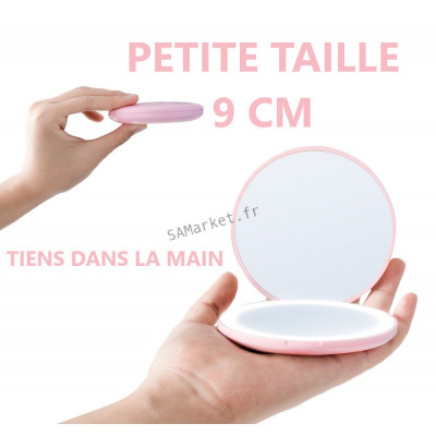 Double miroir de maquillage pliable rond lumineux de poche sac rechargeable grossissement 10x9