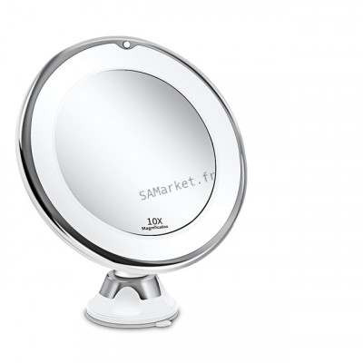 Miroir de Maquillage lumineux avec écran tactile rechargeable grossissement du visage x10 avec ventouse pour accroche support mural 4