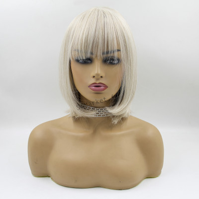 Perruque courte femme blond blonde look authentique et naturel avec frange cheveux synthétiques résiste à la chaleur2