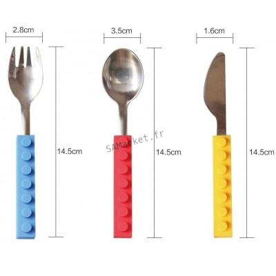 Set couteau cuillère et fourchette style lego pour enfant 14cm3