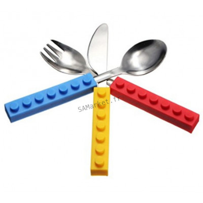 Set couteau cuillère et fourchette style lego pour enfant 14cm2