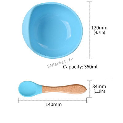 Set bol et cuillère pour bébé en silicone antidérapant lavable rapidement et facilement19