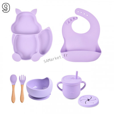 Set pour bébé en silicone sans BPA incassable antidérapant avec assiette et bol mug cup bavoir cuillère et fourchette apte au lave-vaisselle micro-ondes et congélateur réfrigérateur29