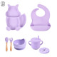 Set pour bébé en silicone sans BPA incassable antidérapant avec assiette et bol mug cup bavoir cuillère et fourchette apte au lave-vaisselle micro-ondes et congélateur réfrigérateur76