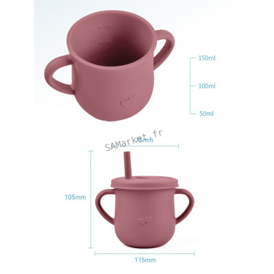 Set pour bébé en silicone sans BPA incassable antidérapant avec assiette et bol mug cup bavoir cuillère et fourchette apte au lave-vaisselle micro-ondes et congélateur réfrigérateur8