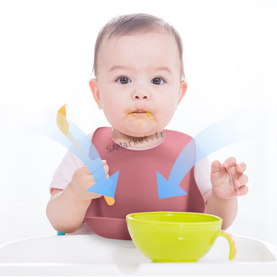 Set pour bébé en silicone sans BPA incassable antidérapant avec assiette et bol mug cup bavoir cuillère et fourchette apte au lave-vaisselle micro-ondes et congélateur réfrigérateur18