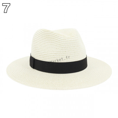 Chapeaux de paille naturelle tissé avec ruban idéal pour la plage et les journée d'été multiple couleurs unisex9