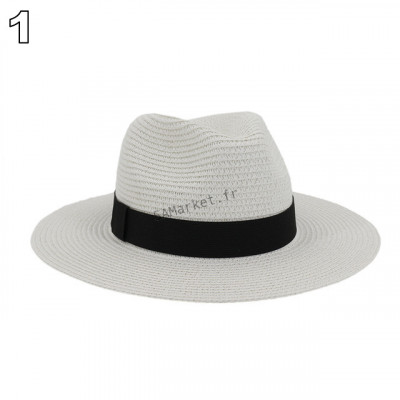 Chapeaux de paille naturelle tissé avec ruban idéal pour la plage et les journée d'été multiple couleurs unisex3