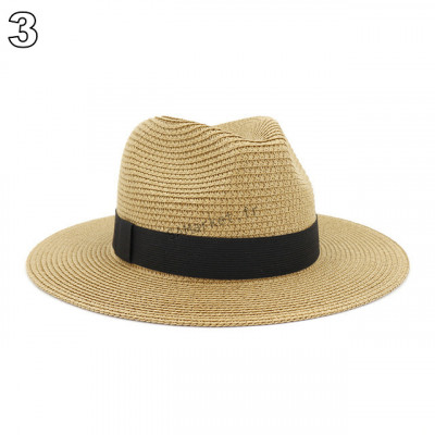 Chapeaux de paille naturelle tissé avec ruban idéal pour la plage et les journée d'été multiple couleurs unisex5