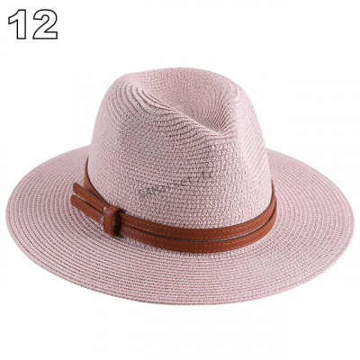Chapeaux de paille naturelle tissé ceinture faux cuir idéal pour la plage et les journée d'été multiple couleurs unisex19