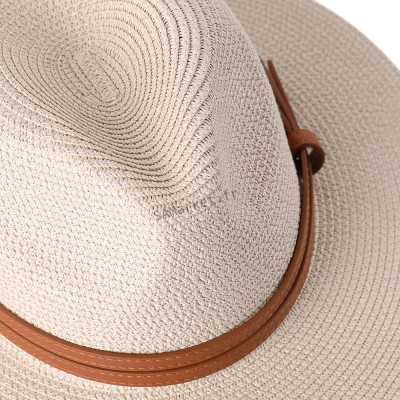 Chapeaux de paille naturelle tissé ceinture faux cuir idéal pour la plage et les journée d'été multiple couleurs unisex3