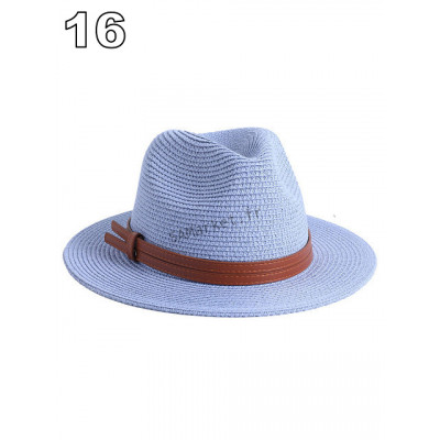 Chapeaux de paille naturelle tissé ceinture faux cuir idéal pour la plage et les journée d'été multiple couleurs unisex23