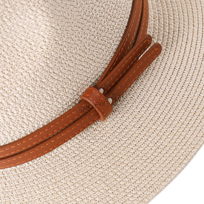Chapeaux de paille naturelle tissé ceinture faux cuir idéal pour la plage et les journée d'été multiple couleurs unisex4