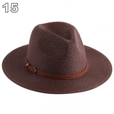 Chapeaux de paille naturelle tissé ceinture faux cuir idéal pour la plage et les journée d'été multiple couleurs unisex22
