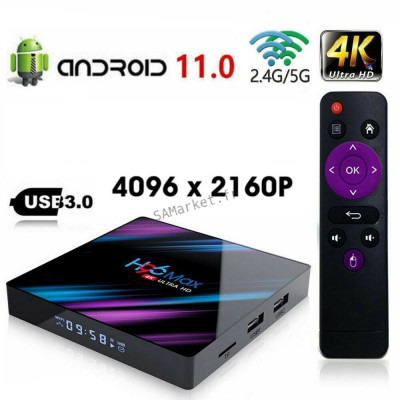 H96 Max Android 10.0 [4G+32G] TV Box Bluetooth 4.0 RK3318 Quad-Core 64bit Cortex-A53 USB 3.0 Box Android TV LAN100M Wi-FI 2.4G/5G Box TV 4K Android Box Smart TV Box2