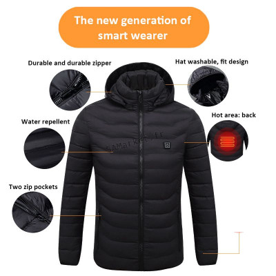Veste chauffante avec capuche USB pour hommes imperméables document intelligent chaud hiver5