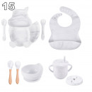 Set pour bébé en silicone sans BPA incassable antidérapant avec assiette et bol mug cup bavoir cuillère et fourchette apte au lave-vaisselle micro-ondes et congélateur réfrigérateur110