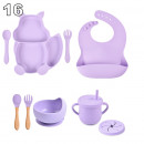 Set pour bébé en silicone sans BPA incassable antidérapant avec assiette et bol mug cup bavoir cuillère et fourchette apte au lave-vaisselle micro-ondes et congélateur réfrigérateur111